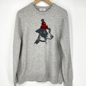 Goodfellow & Co. Mens Gray Dog Wearing Red Hat Cotton Blend Sweater Size L